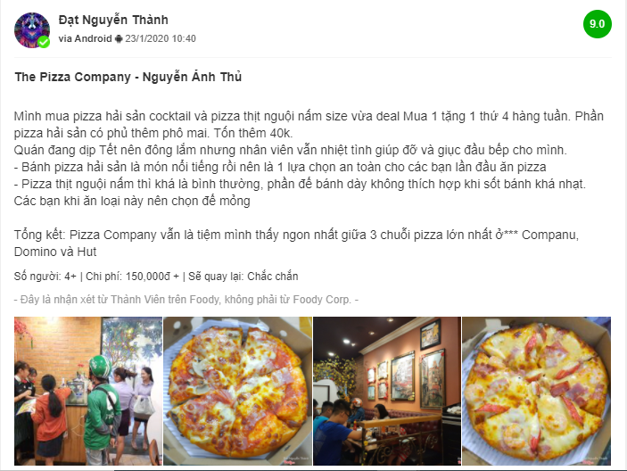 pizza company nguyen anh thu danh gia