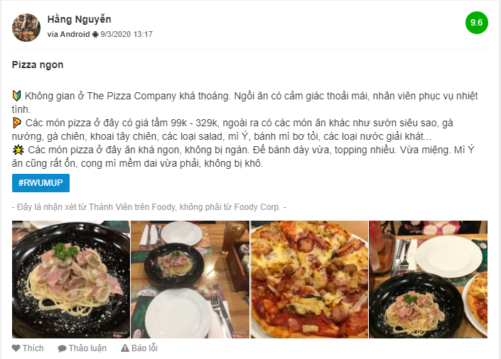 pizza company nguyen thai hoc danh gia